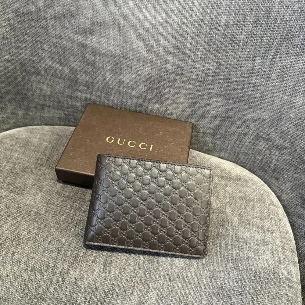 Gucci Micro Guccissima Brown Leather Bifold Wallet 496334 NEW